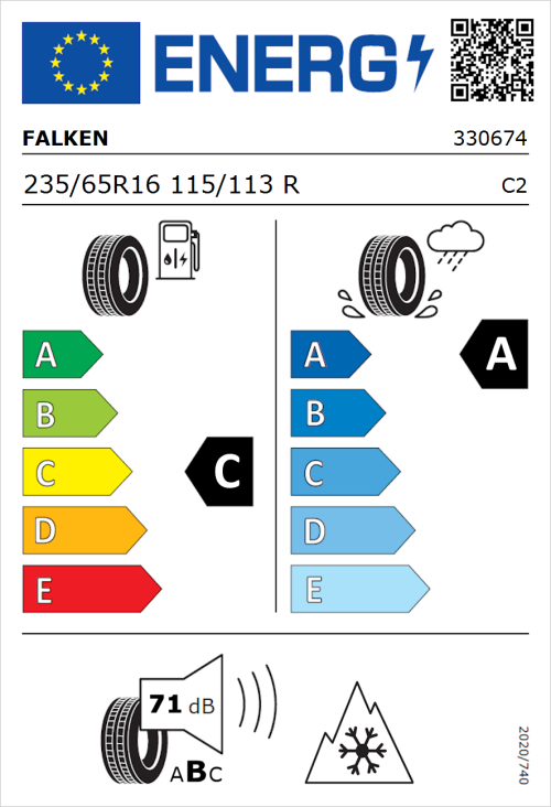 Tyre Label for Falken Euroall Season Van11 235/65R16 115/113R