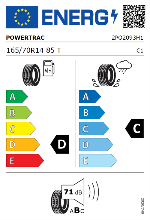 Tyre Label for Powertrac Adamas H/P 165/70R14 85T