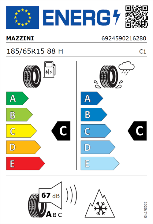Tyre Label for Mazzini Versat-AS8 185/65R15 88H