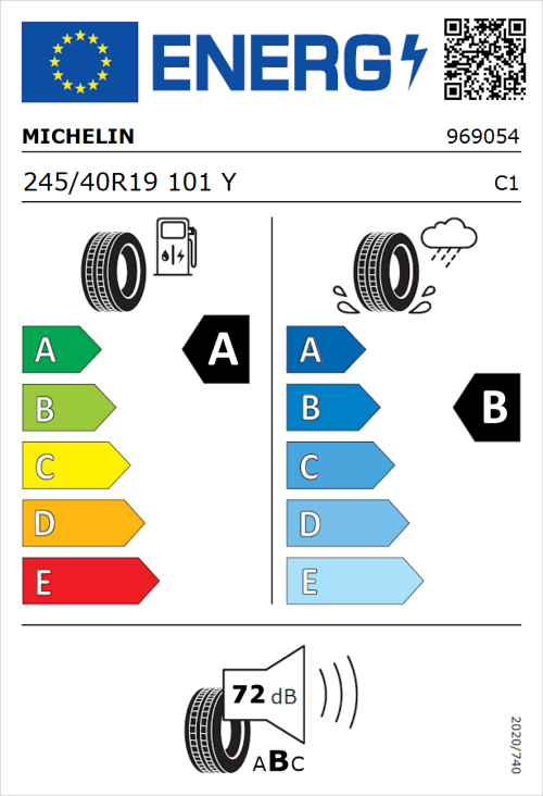 Tyre Label for Michelin Pilot Sport 4 245/40R19 101Y
