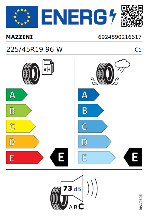 Tyre Label for Mazzini Supersport Chaser 225/45R19 96W
