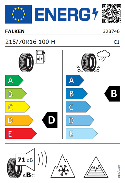 Tyre Label for Falken Eurowinter HS01 SUV 215/70R16 100H