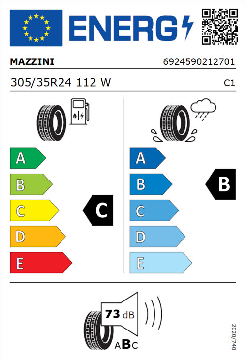 Tyre Label for Mazzini Eco 606 305/35R24 112W