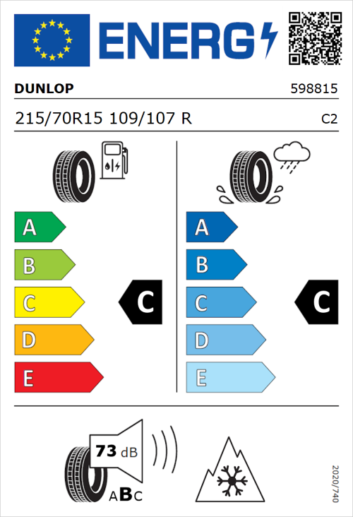 Tyre Label for Dunlop Econodrive Winter 215/70R15 109/107R