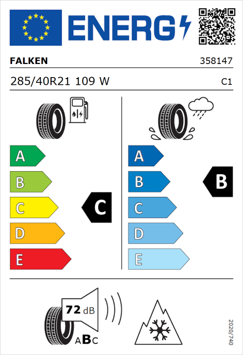 Tyre Label for Falken Eurowinter HS02 Pro 285/40R21 109W
