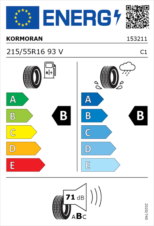 Tyre Label for Kormoran Summer 3 215/55R16 93V