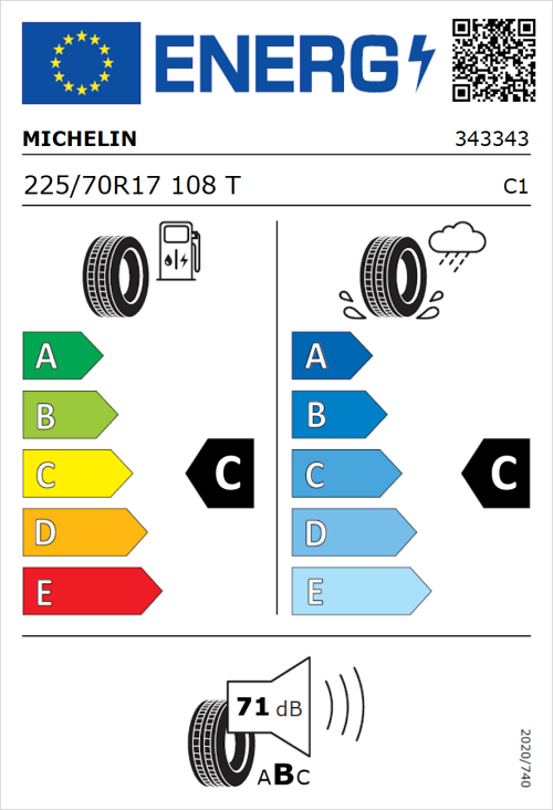 Tyre Label for Michelin Latitude Cross 225/70R17 108T