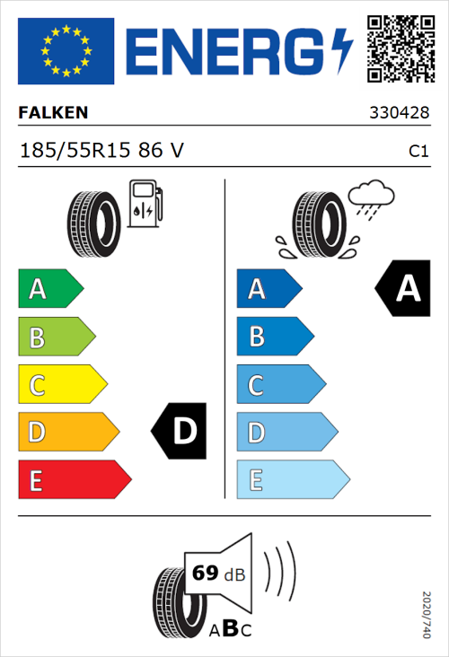 Tyre Label for Falken Ziex  ZE310 Ecorun 185/55R15 86V